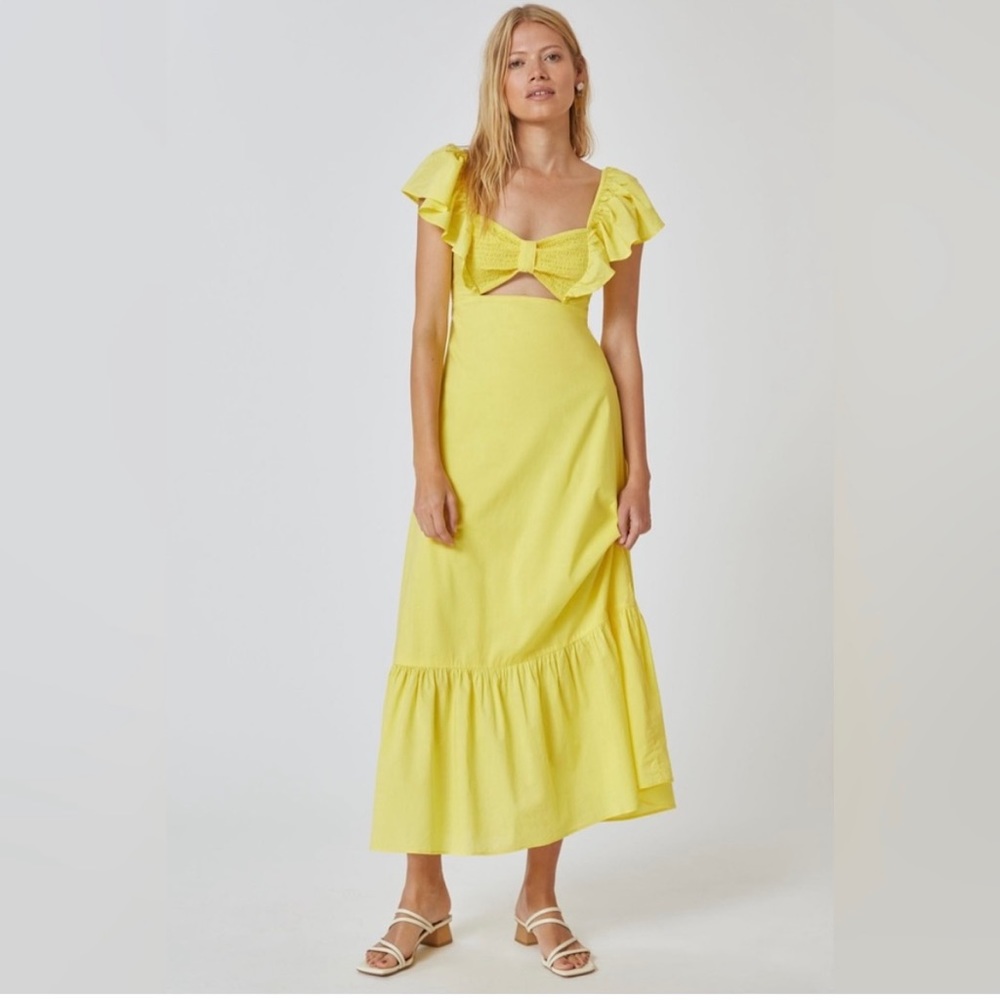 Farm Rio x Anthropologie Yellow Ruffle Midi Dress Size XL